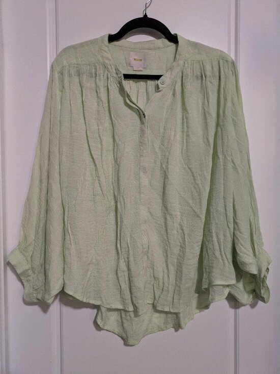 Maeve Tops - Maeve (Anthropologie) Pastel Green Long Sleeved Sheer Cozy Relaxed Blouse (XL)